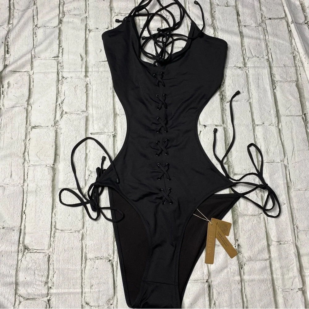Skims Signature swim lace up Monokini size 2X Onix New with tags